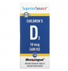 Superior Source, D3 для детей, 400 МЕ, 100 микролингвальных быстрорастворимых таблеток