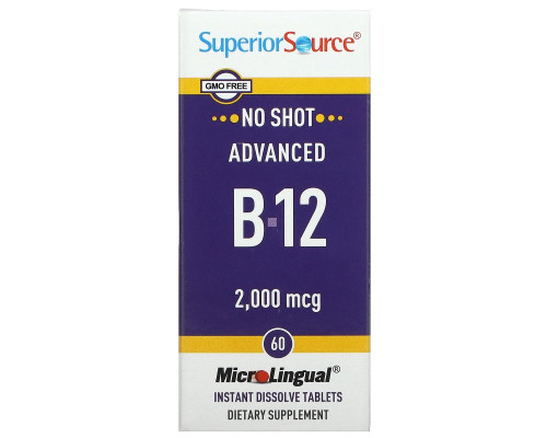 Superior Source, Улучшенный B-12, 2,000 мкг, 60 микролигвальных быстрорастворимых таблеток Superior Source, Улучшенный B-12, 2,000 мкг, 60 микролигвальных быстрорастворимых таблеток