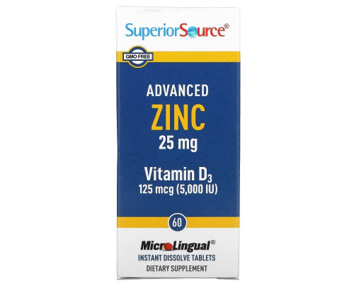 Superior Source, Advanced Zinc, витамин D3, 60 быстрорастворимых таблеток MicroLingual Superior Source, Advanced Zinc, витамин D3, 60 быстрорастворимых таблеток MicroLingual