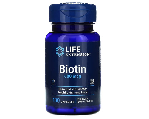 Life Extension, Биотин, 600 мкг, 100 Капсул