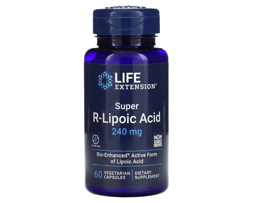 Life Extension, Супер R-липоевая кислота, 240 мг, 60 капсул на растительной основе Life Extension, Супер R-липоевая кислота, 240 мг, 60 капсул на растительной основе