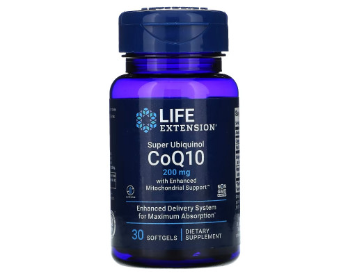 Life Extension, Супер убихинол CoQ10, 200 мг, 30 капсул Life Extension, Супер убихинол CoQ10, 200 мг, 30 капсул