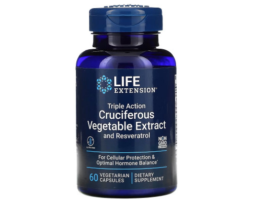 Life Extension, Triple Action Cruciferous Vegetable Extract with Resveratrol, 60 Vegetarian Capsules Life Extension, Triple Action Cruciferous Vegetable Extract with Resveratrol, 60 Vegetarian Capsules