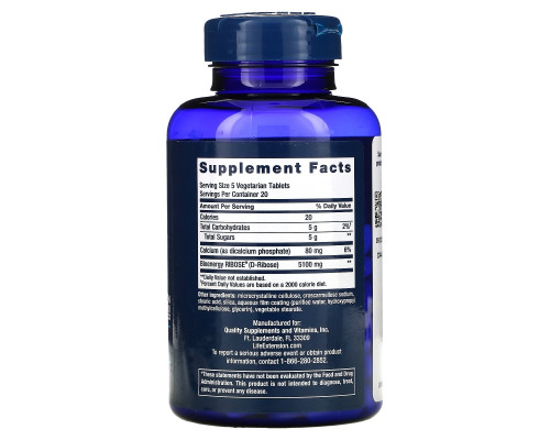 Life Extension D-Ribose Tablets 100 Veggie Tabs