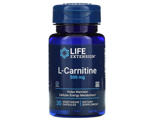 Life Extension, L-карнитин, 500 мг, 30 вегетарианских капсул Life Extension, L-карнитин, 500 мг, 30 вегетарианских капсул