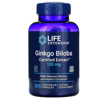 Life Extension Гинкго двулопастный сертифицированный экстракт 120 мг 365 капсул на растительной основе
