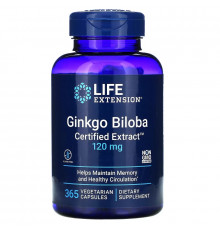 Life Extension Гинкго двулопастный сертифицированный экстракт 120 мг 365 капсул на растительной основе