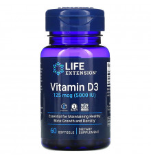 Life Extension, Витамин D3, 5000 МЕ, 60 гелевых капсул