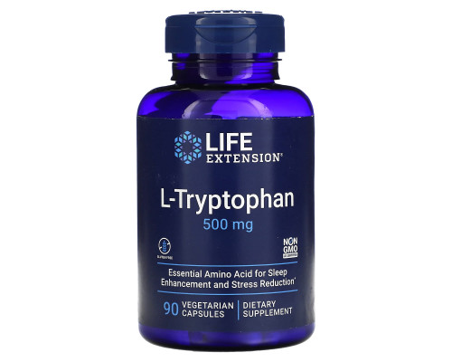 Life Extension, L-Tryptophan, 500 mg, 90 Vegetarian Capsules Life Extension, L-Tryptophan, 500 mg, 90 Vegetarian Capsules