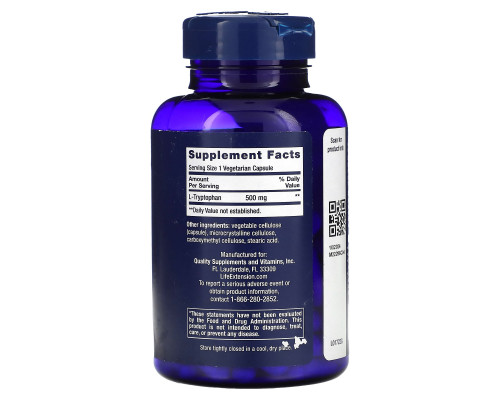 Life Extension, L-Tryptophan, 500 mg, 90 Vegetarian Capsules Life Extension, L-Tryptophan, 500 mg, 90 Vegetarian Capsules