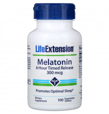 Life Extension Мелатонин 6-часовое высвобождение 300 мкг 100 растительных таблеток