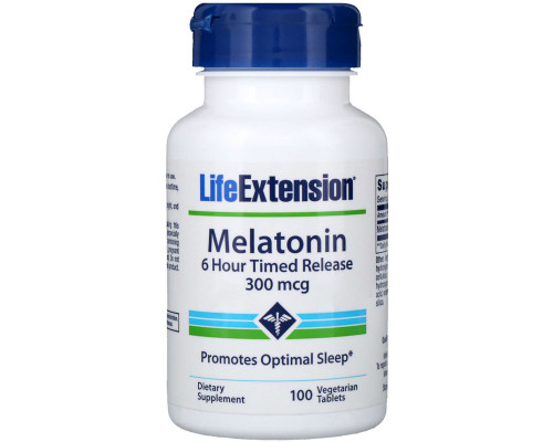 Life Extension Мелатонин 6-часовое высвобождение 300 мкг 100 растительных таблеток Life Extension Мелатонин 6-часовое высвобождение 300 мкг 100 растительных таблеток