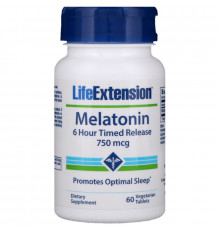 Life Extension Мелатонин 6-часовое высвобождение 750 мкг 60 растительных таблеток