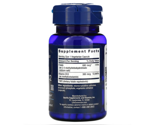 Life Extension, BioActive, Folate & Vitamin B12, 90 Veggie Caps Life Extension, BioActive, Folate & Vitamin B12, 90 Veggie Caps