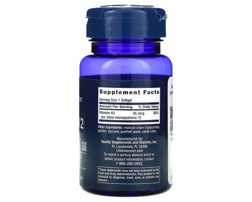 Life Extension, Low Dose Vitamin K2 (MK-7), 45 mcg, 90 Softgels Life Extension, Low Dose Vitamin K2 (MK-7), 45 mcg, 90 Softgels