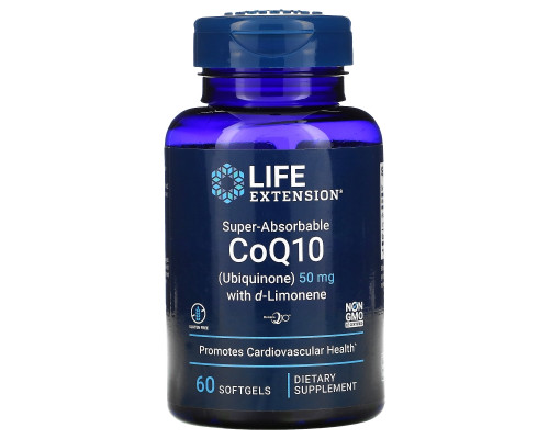 Life Extension, Супер-Усвояемый, Коэнзим Q10, 50 мг, 60 Капсул Life Extension, Супер-Усвояемый, Коэнзим Q10, 50 мг, 60 Капсул