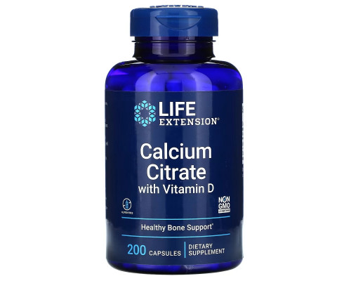 Life Extension, Цитрат кальция с витамином with D, 200 вегетарианских капсул Life Extension, Цитрат кальция с витамином with D, 200 вегетарианских капсул