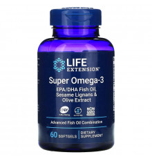 Life Extension, Основные Омега, Супер Омега-3, 60 Гелиевых Капсул