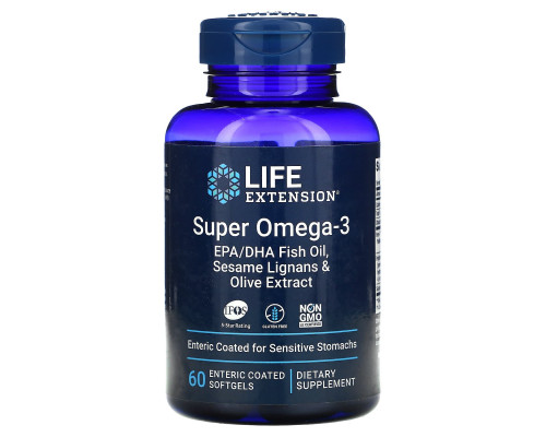 Life Extension, Основные Омега, Супер Омега-3, 60 Капсул Покрытые Кишечнорастворимой Оболочкой Life Extension, Основные Омега, Супер Омега-3, 60 Капсул Покрытые Кишечнорастворимой Оболочкой