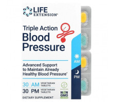 Растительные экстракты и настойки Life Extension, Triple Action для измерения артериального давления, утром / вечером, 2 упаковки, по 30 вегетарианских таблеток