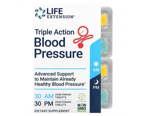 Растительные экстракты и настойки Life Extension, Triple Action для измерения артериального давления, утром / вечером, 2 упаковки, по 30 вегетарианских таблеток Растительные экстракты и настойки Life Extension, Triple Action для измерения артериального давления, утром / вечером, 2 упаковки, по 30 вегетарианских таблеток