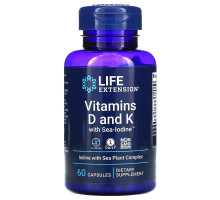 Life Extension, Витамины D и K с морским йодом, 60 капсул