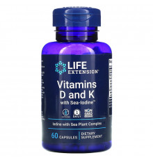 Life Extension, Витамины D и K с морским йодом, 60 капсул
