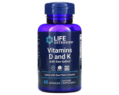 Life Extension, Витамины D и K с морским йодом, 60 капсул Life Extension, Витамины D и K с морским йодом, 60 капсул
