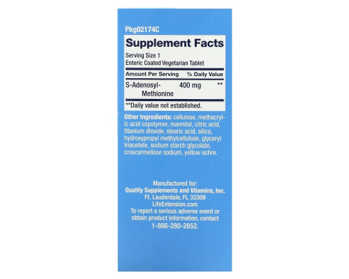 Life Extension, SAMe, 400 mg, 60 Enteric Coated Tablets Life Extension, SAMe, 400 mg, 60 Enteric Coated Tablets