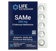 Life Extension, SAMe, 200 мг, 30 таблеток, покрытых желудочно-резистентной оболочкой