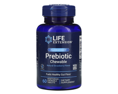 Life Extension, Florassist Жевательные пребиотики, Натуральный клубничный вкус, 60 жевательных таблеток Life Extension, Florassist Жевательные пребиотики, Натуральный клубничный вкус, 60 жевательных таблеток