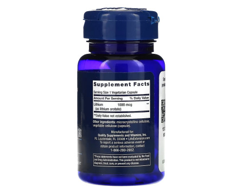Life Extension, Lithium, 1,000 mcg, 100 Vegetarian Capsules Life Extension, Lithium, 1,000 mcg, 100 Vegetarian Capsules