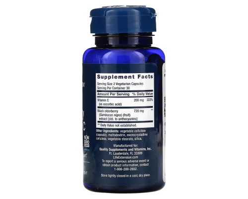 Life Extension, Black Elderberry + Vitamin C, 60 Vegetarian Capsules