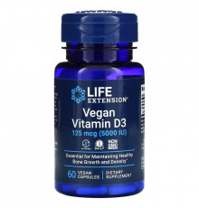 Life Extension, Vegan Vitamin D3, 125 mcg (5000 IU), 60 Vegan Capsules