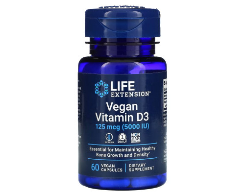 Life Extension, Vegan Vitamin D3, 125 mcg (5000 IU), 60 Vegan Capsules Life Extension, Vegan Vitamin D3, 125 mcg (5000 IU), 60 Vegan Capsules