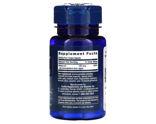 Life Extension, Vegan Vitamin D3, 125 mcg (5000 IU), 60 Vegan Capsules Life Extension, Vegan Vitamin D3, 125 mcg (5000 IU), 60 Vegan Capsules