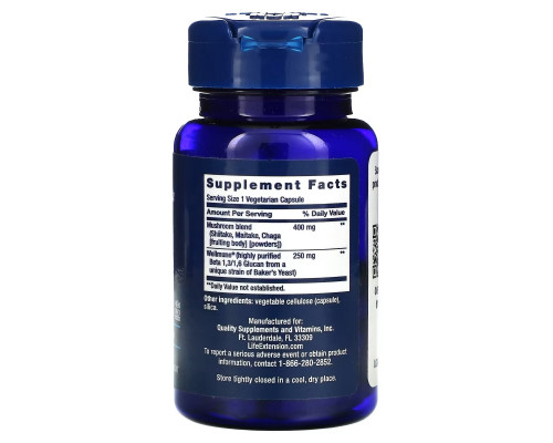 Life Extension, Mushroom Immune With Beta Glucans, 30 Vegetarian Capsules Life Extension, Mushroom Immune With Beta Glucans, 30 Vegetarian Capsules