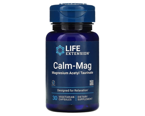 Life Extension, Calm-Mag, ацетил тауринат магния, 30 вегетарианских капсул Life Extension, Calm-Mag, ацетил тауринат магния, 30 вегетарианских капсул