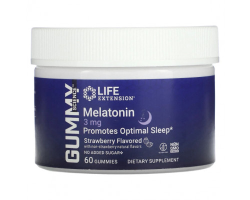 БАДы Life Extension, Gummy Science, мелатонин, клубника, 3 мг, 60 жевательных таблеток БАДы Life Extension, Gummy Science, мелатонин, клубника, 3 мг, 60 жевательных таблеток