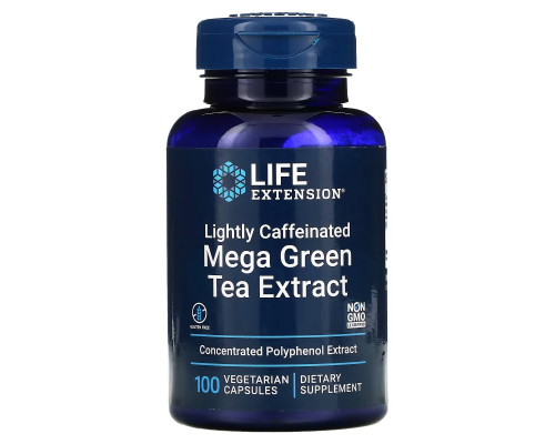 Life Extension, Мега экстракт зеленого чая, небольшое содержание кофеина, 100 растительных капсул Life Extension, Мега экстракт зеленого чая, небольшое содержание кофеина, 100 растительных капсул