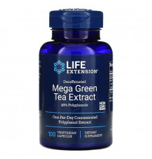 Life Extension, Мега экстракт зеленого чая  без кофеина , 100 вегетарианских капсул