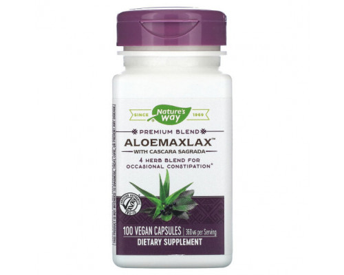 Алоэ вера Nature's Way, AloeMaxLax с каскарой, 360 мг, 100 веганских капсул Алоэ вера Nature's Way, AloeMaxLax с каскарой, 360 мг, 100 веганских капсул