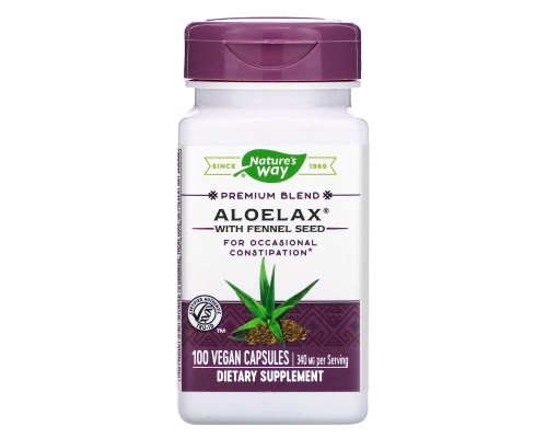 Nature's Way, Aloelax с семенами фенхеля, 340 мг, 100 вегетарианских капсул Nature's Way, Aloelax с семенами фенхеля, 340 мг, 100 вегетарианских капсул