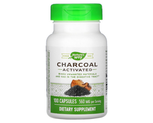 Nature's Way, Древесный уголь (Charcoal), активированный, 280 мг, 100 капсул Nature's Way, Древесный уголь (Charcoal), активированный, 280 мг, 100 капсул