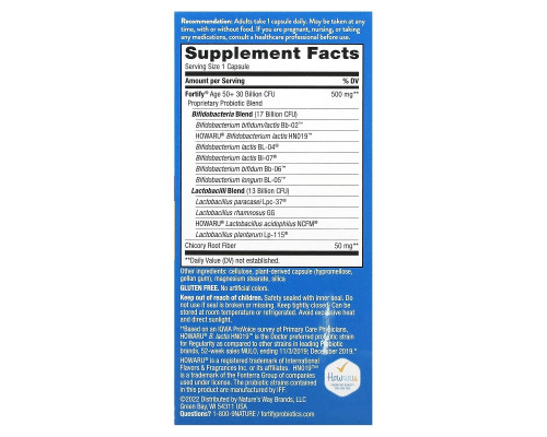 Nature's Way, Fortify, Age 50+ Probiotic + Prebiotics, Everyday Care, 30 Billion, 30 Delayed-Release Veg Capsules Nature's Way, Fortify, Age 50+ Probiotic + Prebiotics, Everyday Care, 30 Billion, 30 Delayed-Release Veg Capsules