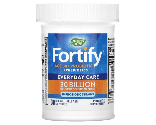 Nature's Way, Fortify, Age 50+ Probiotic + Prebiotics, Everyday Care, 30 Billion, 30 Delayed-Release Veg Capsules Nature's Way, Fortify, Age 50+ Probiotic + Prebiotics, Everyday Care, 30 Billion, 30 Delayed-Release Veg Capsules