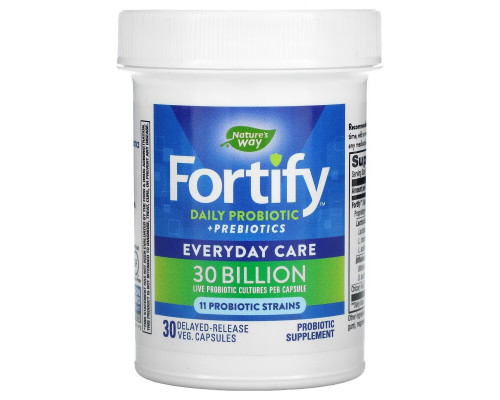 Nature's Way, Fortify, пробиотики и пребиотики для ежедневного применения, ежедневный уход, 30 млрд КОЕ, 30 растительных капсул с отсроченным высвобождением Nature's Way, Fortify, пробиотики и пребиотики для ежедневного применения, ежедневный уход, 30 млрд КОЕ, 30 растительных капсул с отсроченным высвобождением