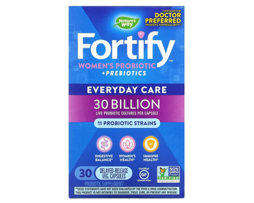 Nature's Way, Fortify, Women's Probiotic + Prebiotics, Everyday Care, 30 Billion, 30 Delayed-Release Veg. Capsules Nature's Way, Fortify, Women's Probiotic + Prebiotics, Everyday Care, 30 Billion, 30 Delayed-Release Veg. Capsules