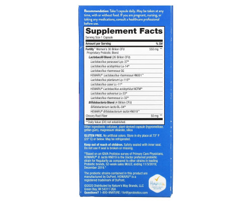 Nature's Way, Fortify, Women's Probiotic + Prebiotics, Everyday Care, 30 Billion, 30 Delayed-Release Veg. Capsules Nature's Way, Fortify, Women's Probiotic + Prebiotics, Everyday Care, 30 Billion, 30 Delayed-Release Veg. Capsules