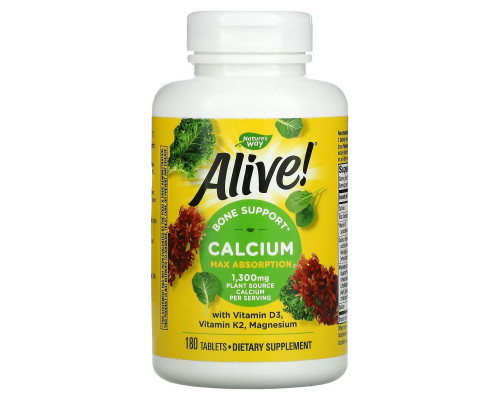 Nature's Way, Alive!, Calcium with Vitamin D3, Vitamin K2, Magnesium, 325 mg, 180 Tablets Nature's Way, Alive!, Calcium with Vitamin D3, Vitamin K2, Magnesium, 325 mg, 180 Tablets